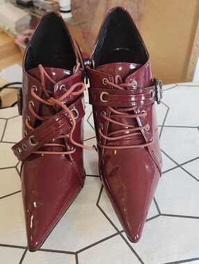Anne Michelle Wine Red Patent Slip-On Stileto Heel